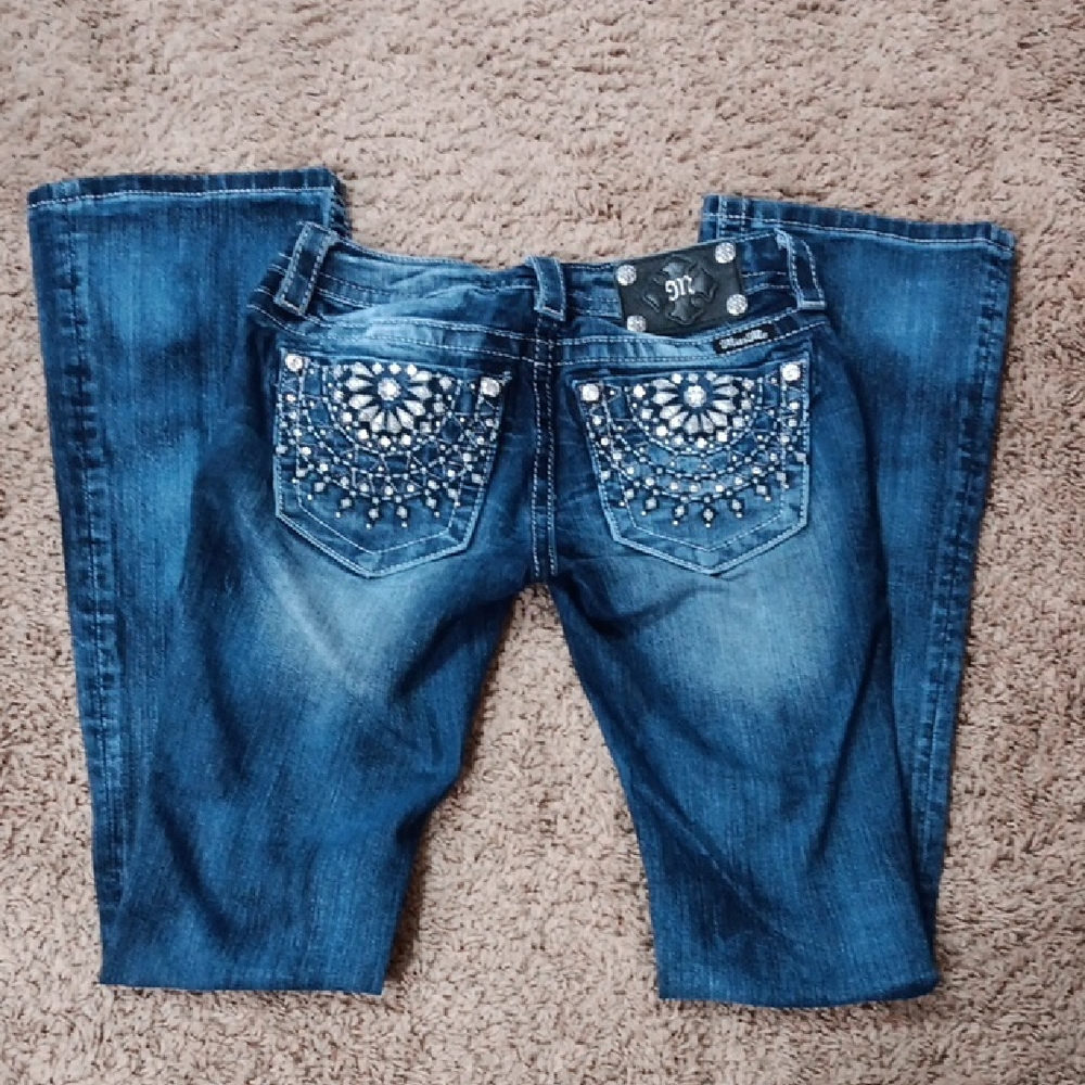 Miss Me Blue Boot Cut Jeans with Embellished Pockets
